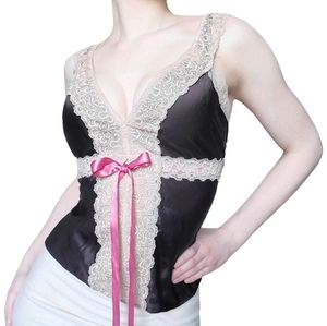 Vintage Y2k Coquette 100% Silk Lolita Cami Medium Brown, Pink, Cream Oat
